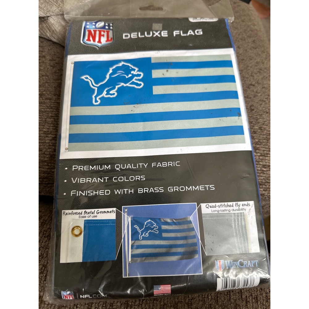 Detroit Lions NFL Deluxe Flag WinCraft 3x5 Blue Silver Brass Grommets New